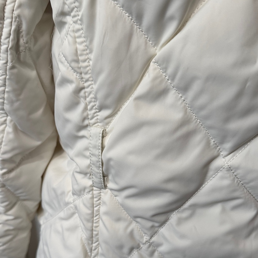 Lands' End Off White Puffer Jacket with Faux Fur Hood - Picture 7 of 15